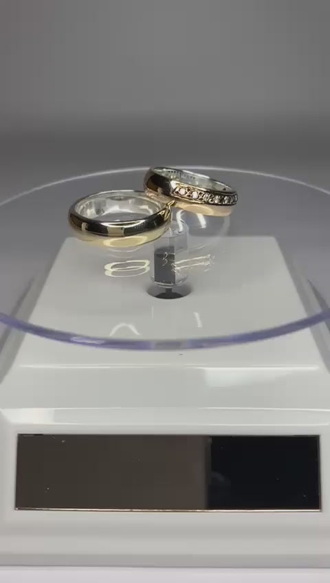Argollas media caña plata con oro + circón