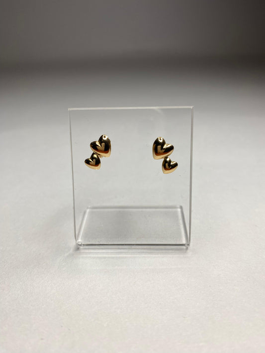 Aros doble corazón de oro 18k